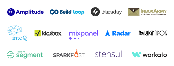 Thank you to our sponsors: Amplitude,Buildloop, Faraday, InboxArmy, inteQ, Kickbox, Mixpanel, Radar, Ragnarok, Segment, Sparkpost, Stensul and workato!